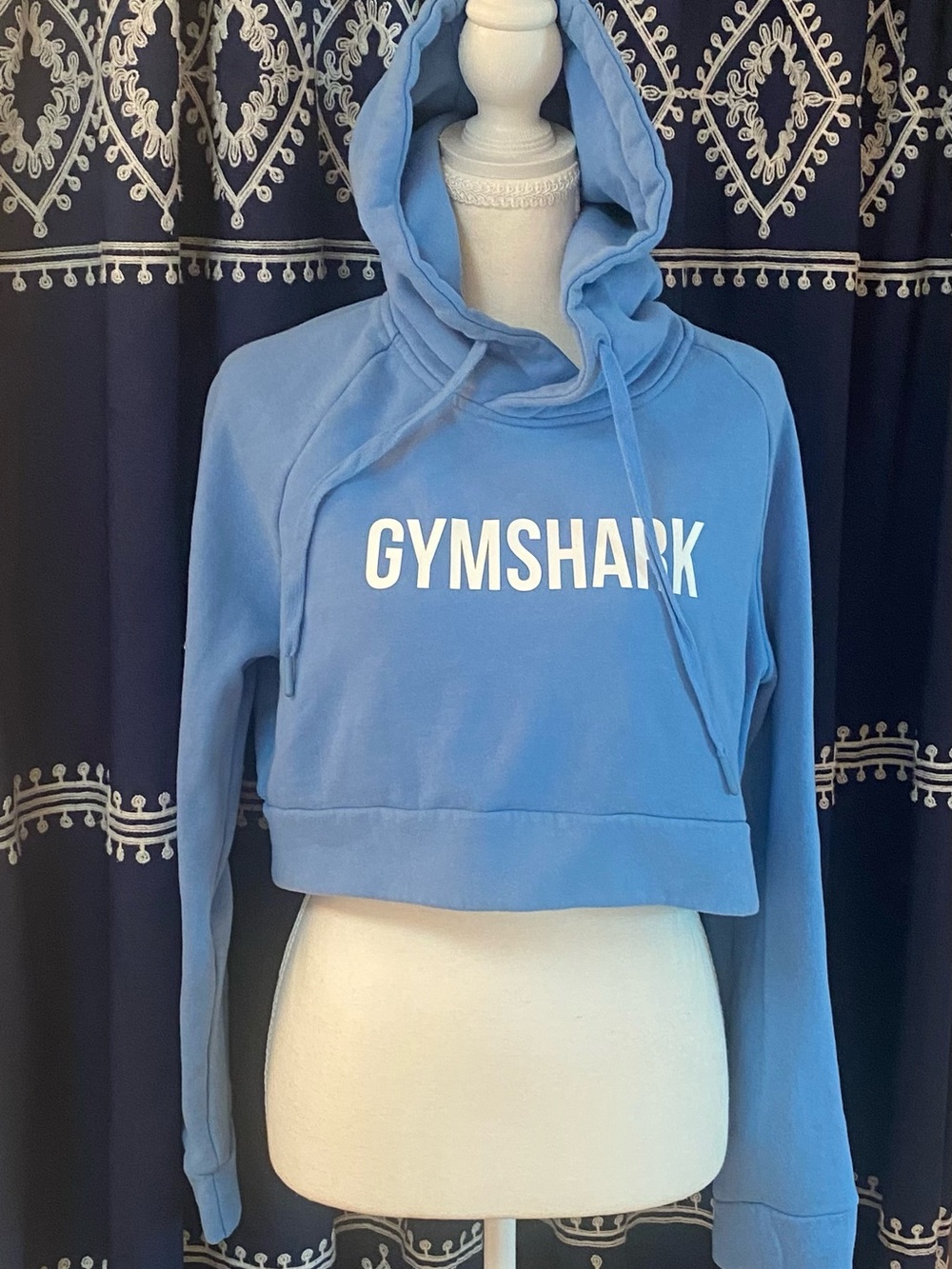 Gymshark Powder Blue Cropped Hoodie with White Logo